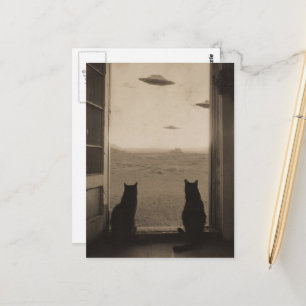 Sepia katten en UFO's Briefkaart