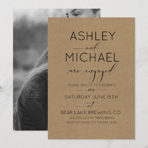Sepia Kraft Typography Engagement Party Kaart