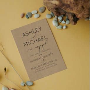 Sepia Kraft Typography Engagement Party Kaart