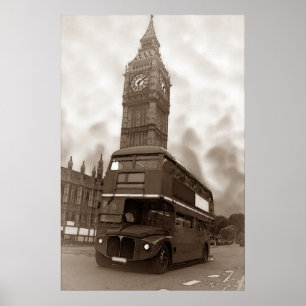 Sepia Londen Bus Big Ben Poster
