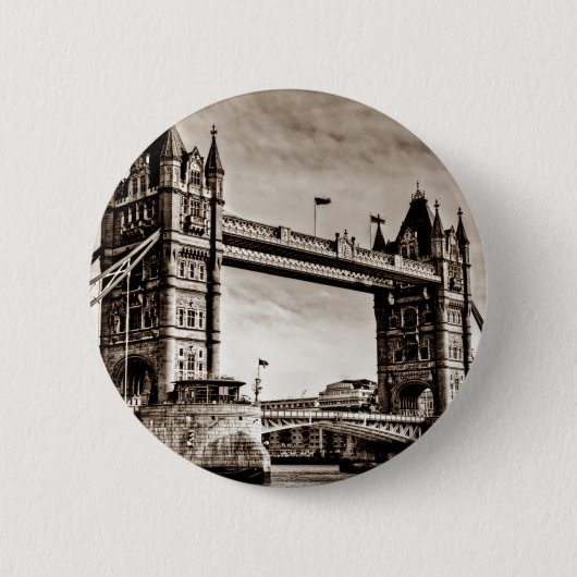  Sepia London Tower Bridge Ronde Button 5,7 Cm (Voorkant)