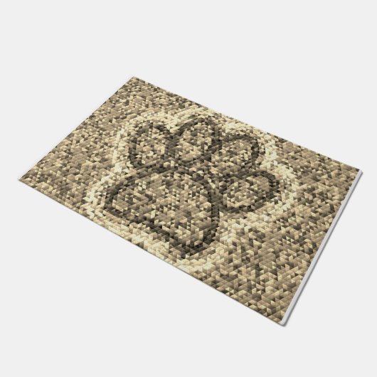 Sepia Low Poly Dog Paw Print Deurmat (Schuin)