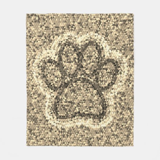 Sepia Low Poly Dog Paw Print Fleece Deken (Voorkant)