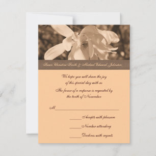 Sepia Magnolia Flower Wedding Response RSVP-kaart RSVP Kaartje