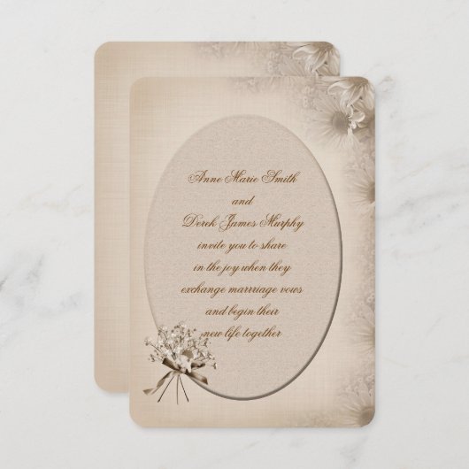 Sepia Mariage Daisy Invitation frontalier (Devant / Derrière)