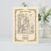 Sepia Medieval Illustration Fairytale Wedding Save The Date (Staand voorkant)
