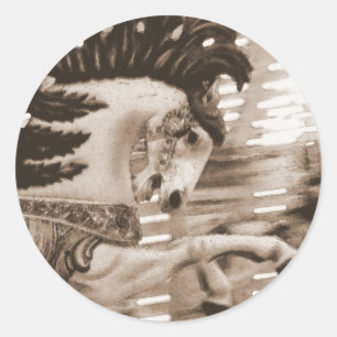 Sepia Merry Horse Ronde Sticker