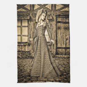 Sepia Middeleeuwse Prinses Renaissance Kunst Theedoek