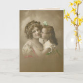  Sepia Moeder en Dochter Foto Kaart (Gele Bloem)