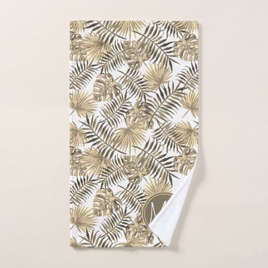 Sepia Monogrammed Tropisch Oerwoud Leaf Bathroom Bad Handdoek (Handdoek)
