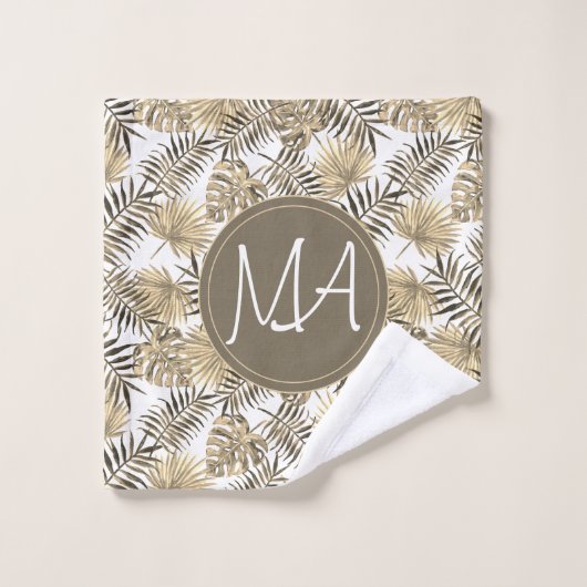Sepia Monogrammed Tropisch Oerwoud Leaf Bathroom Bad Handdoek (Wasdoekje)