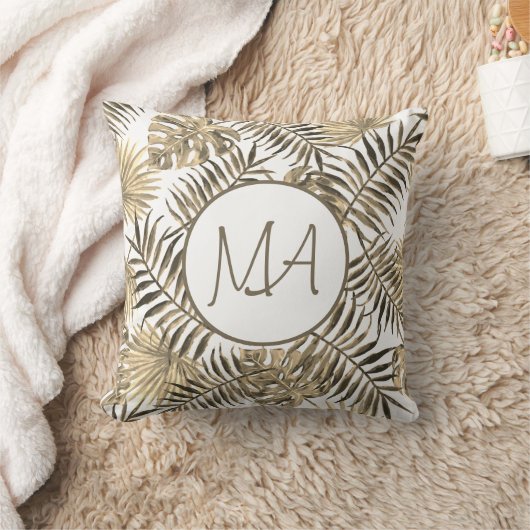 Sepia Monogrammed Tropisch Oerwoud Leaf Decor Kussen (Deken)