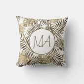Sepia Monogrammed Tropisch Oerwoud Leaf Decor Kussen (Voorkant)