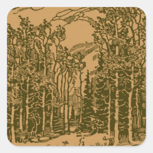Sepia Mountains en Forest Vierkante Sticker
