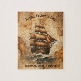 Sepia Nautische Kaart en Zeilschip Legpuzzel