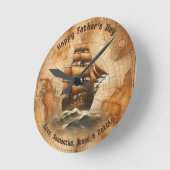 Sepia Nautische Kaart en Zeilschip Ronde Klok (Hoek)