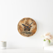 Sepia Nautische Kaart en Zeilschip Ronde Klok (Huis)