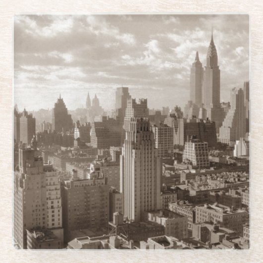 Sepia New York City Glazen Onderzetter (Voorkant)