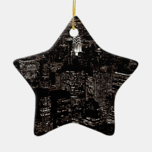 Sepia New York City Night Skyline Keramisch Ornament