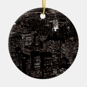 Sepia New York City Night Skyline Keramisch Ornament