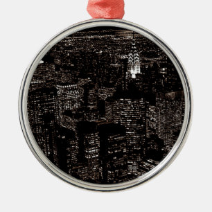 Sepia New York City Night Skyline Metalen Ornament