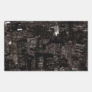 Sepia New York City Night Skyline Rechthoekige Sticker