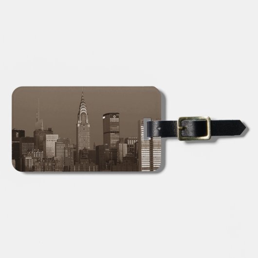 Sepia New York City Skyline Bagagelabel (Voorkant horizontaal)