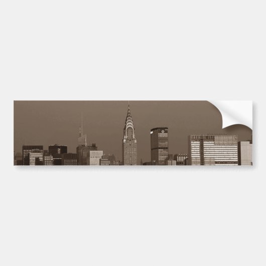 Sepia New York City Skyline Bumpersticker (Voorkant)