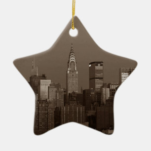 Sepia New York City Skyline Keramisch Ornament