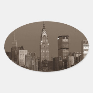 Sepia New York City Skyline Ovale Sticker