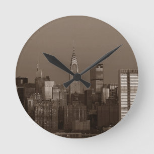 Sepia New York City Skyline Ronde Klok