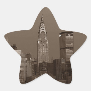 Sepia New York City Skyline Ster Sticker