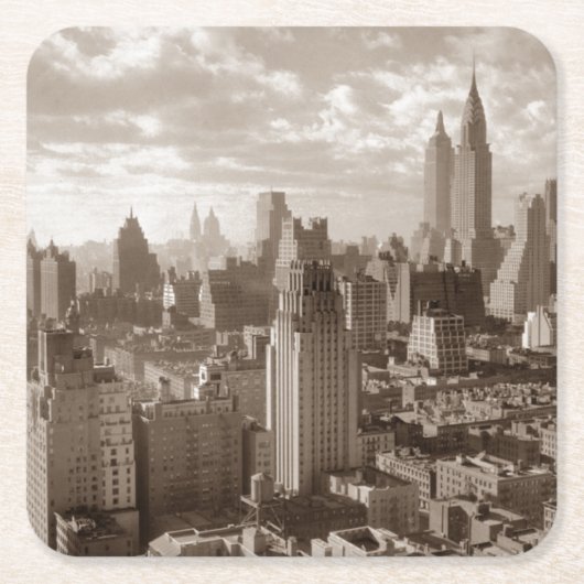 Sepia New York City Vierkante Kartonnen Onderzetter (Voorkant)