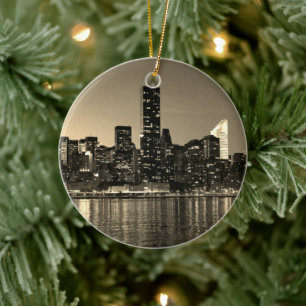 Sepia NYC New York City Manhattan Night  Keramisch Ornament