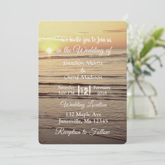 Sepia Ocean Waves Sunset Wedding Invitations (Debout devant)