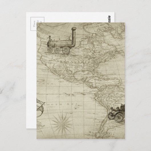 Sepia Old Antiek  United States Map Briefkaart (Voorkant / Achterkant)