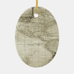 Sepia Old Antiek  Verenigde Staten Kaart Reizen Keramisch Ornament