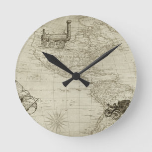 Sepia Old Antiek  Verenigde Staten Kaart Reizen Ronde Klok