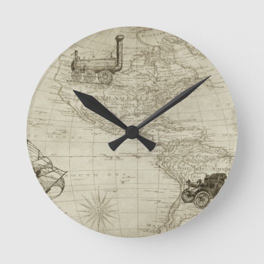 Sepia Old Antiek Verenigde Staten Kaart Reizen Ronde Klok (Voorkant)