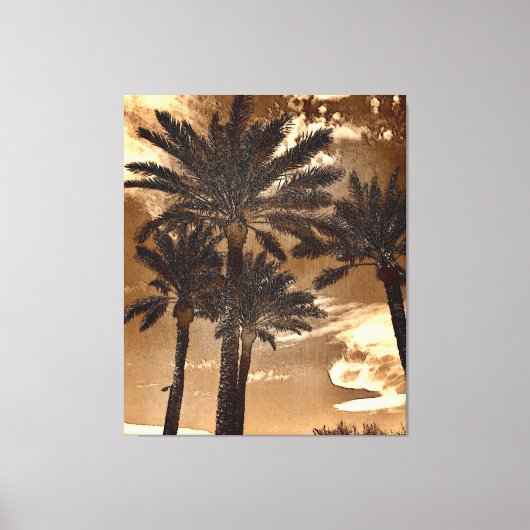 Sepia Palm Trees Canvas Afdruk (Voorkant)