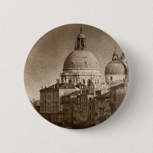 Sepia Paper Effect Venice Grand Canal Ronde Button 5,7 Cm
