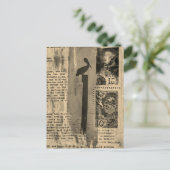 Sepia Pelican mixed media collage Briefkaart (Staand voorkant)