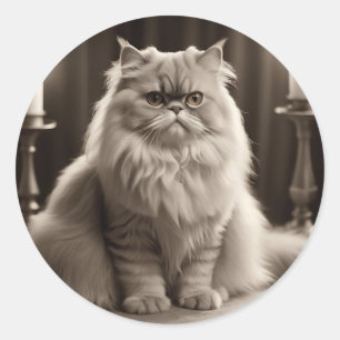 Sepia Perzisch Kattenportret Tijdloos Elegant Ronde Sticker