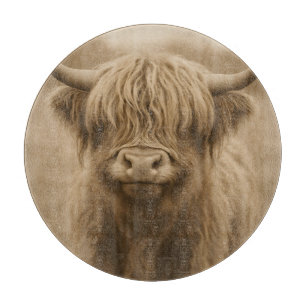 Sepia Portret van Highland Koe Snijplank