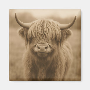 Sepia Portret van Schotse Hooglander Koe Magneet