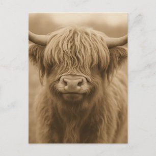 Sepia Portret van Schotse Hooglanderskoe Briefkaart