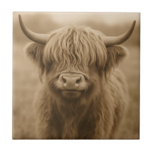 Sepia Portret van Schotse Hooglanderskoe Tegeltje