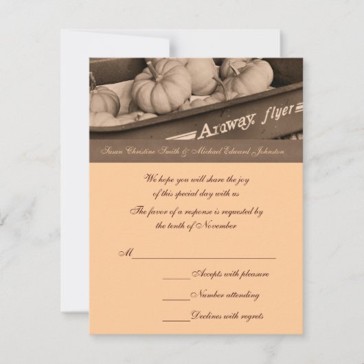 Sepia Pumpkins Wagon Wedding Response RSVP Card (Voorkant)