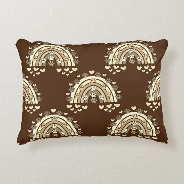  sepia regenbooghond en hart accent kussen (Voorkant)