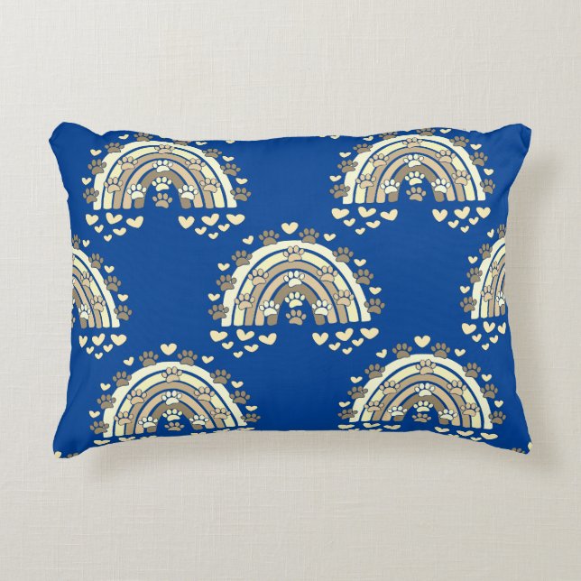  sepia regenbooghond en hart accent kussen (Voorkant)